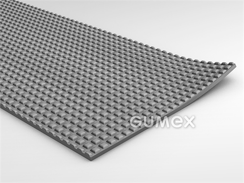 Gumová podlahovina SPHYNX PYRAMID, hrúbka 3mm, BVL, šírka 1200mm, 65°ShA, SBR, dezén pyramidy, -30°C/+70°C, šedá